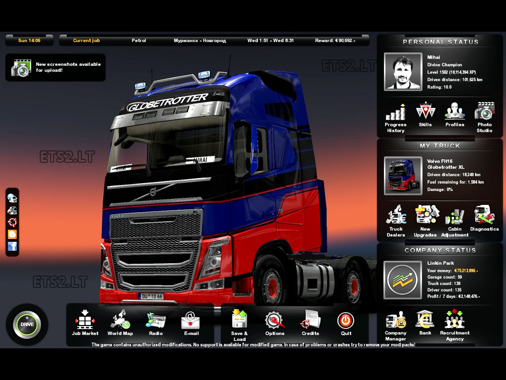 Euro Truck Simulator 2 Save Game ETS 2 mods