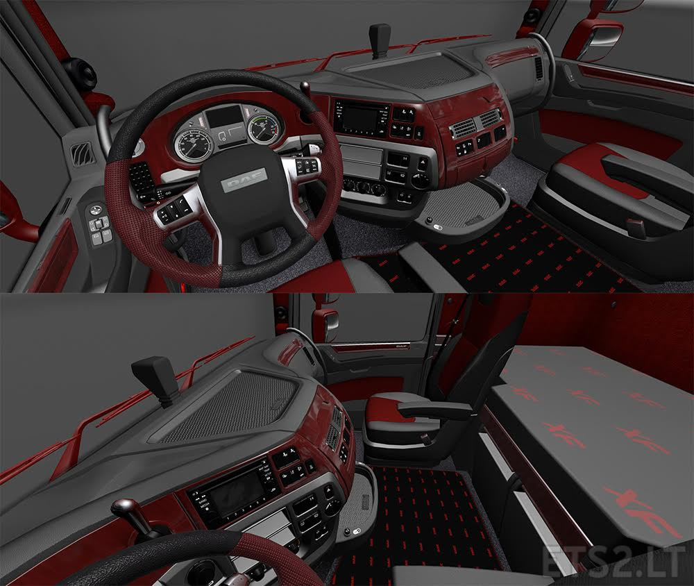 Gray Dark Red And Black Interior For Daf Xf Euro 6 Ets 2