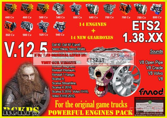 Pack Powerful Engines + Gearboxes V.12.5 for ETS2 1.38.XX