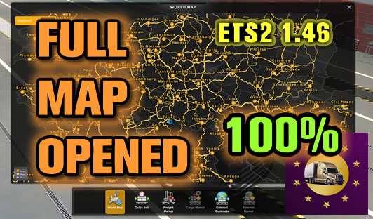 100% opened map in ETS2 1.46 Profile