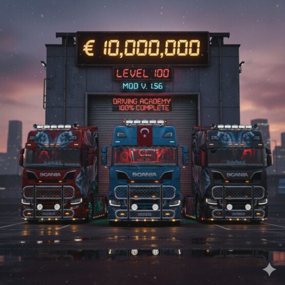 ETS2 Full Progress Save – €10M, Level 100, Driving Academy 100% Completed (1.56)