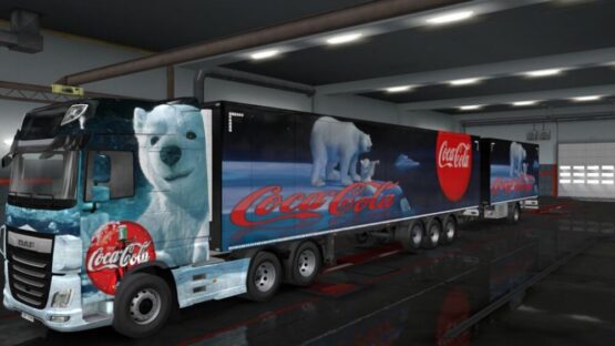 Xmas Coca-Cola Bear Combo Skin DAF XF E6 + Ownership Trailer v 1.57