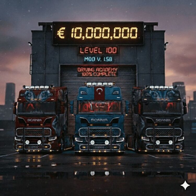 ETS2 Full Progress Save – €10M, Level 100, Driving Academy 100% Completed (1.58)