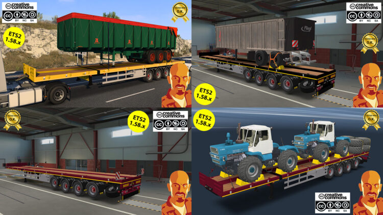 DOLL 4 AXIS FLATBED TRAILER & FARMING CARGO PACK v4.0 ETS2 1.58.x