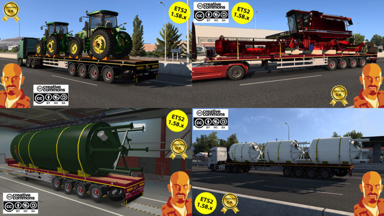 DOLL 4 AXIS FLATBED TRAILER & FARMING CARGO PACK v4.0 ETS2 1.58.x