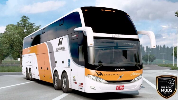 Mod de ônibus COMIL Campione HD VOLVO 8x2 chega ao ETS2 com interior detalhado e som FMOD