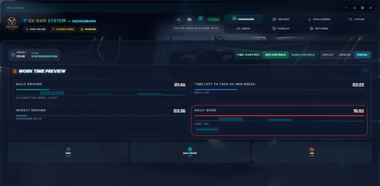 Ox-Ram System – Realistic Tachograph for ETS2