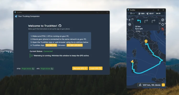TruckNav v0.4.1 - External Second-Screen GPS [ETS2 & ATS] [Turn-by-Turn Navigation]