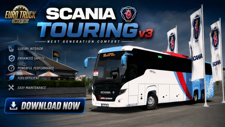 Scania Touring 6×2 HD 2026 V3 Bus Mod | ETS2 v1.60