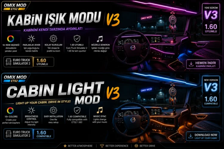 Cabin Light Mod V3 | ETS2 1.60 Kabin Işık