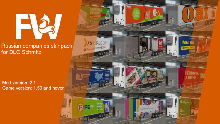 Pack skins of Russian companies for Schmitz Cargobull Trailer Pack by Mr.Fox v2.1
