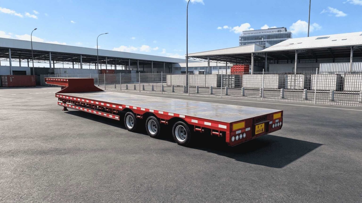 Visão traseira do reboque Drop Deck de 15 metros no ETS 2