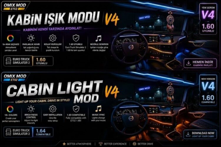Cabin Light Mod V4 | ETS2 1.60 Kabin Işık