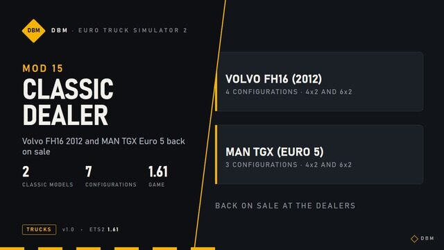DBM Classic Dealer – Volvo FH16 2012 & MAN TGX Euro 5 back on sale 1.61
