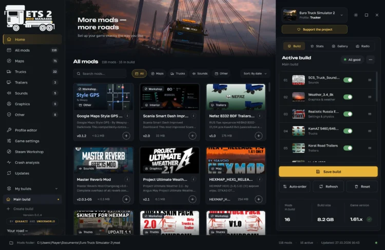 Euro Truck Simulator 2 “ETS2 Mod Manager – Mod manager with local folder and Steam Workshop support” [v0.0.4]