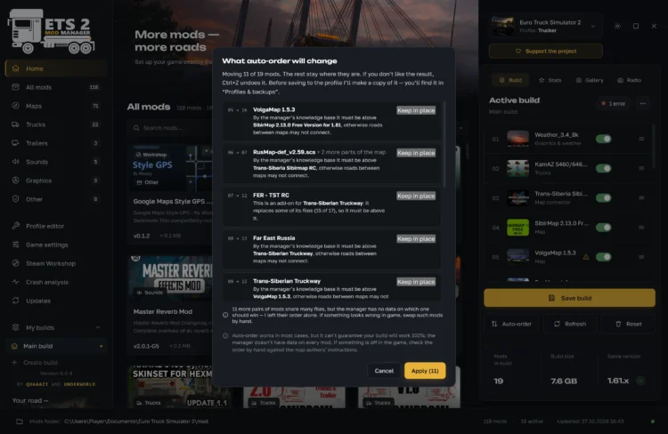 Euro Truck Simulator 2 "ETS2 Mod Manager - Mod manager with local folder and Steam Workshop support" [v0.0.4]