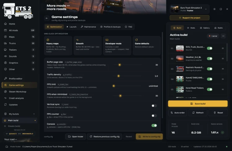 Euro Truck Simulator 2 "ETS2 Mod Manager - Mod manager with local folder and Steam Workshop support" [v0.0.4]