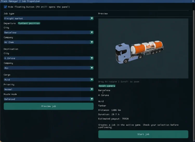 Truck Manager V5.7.0 — F8 Job Dispatcher